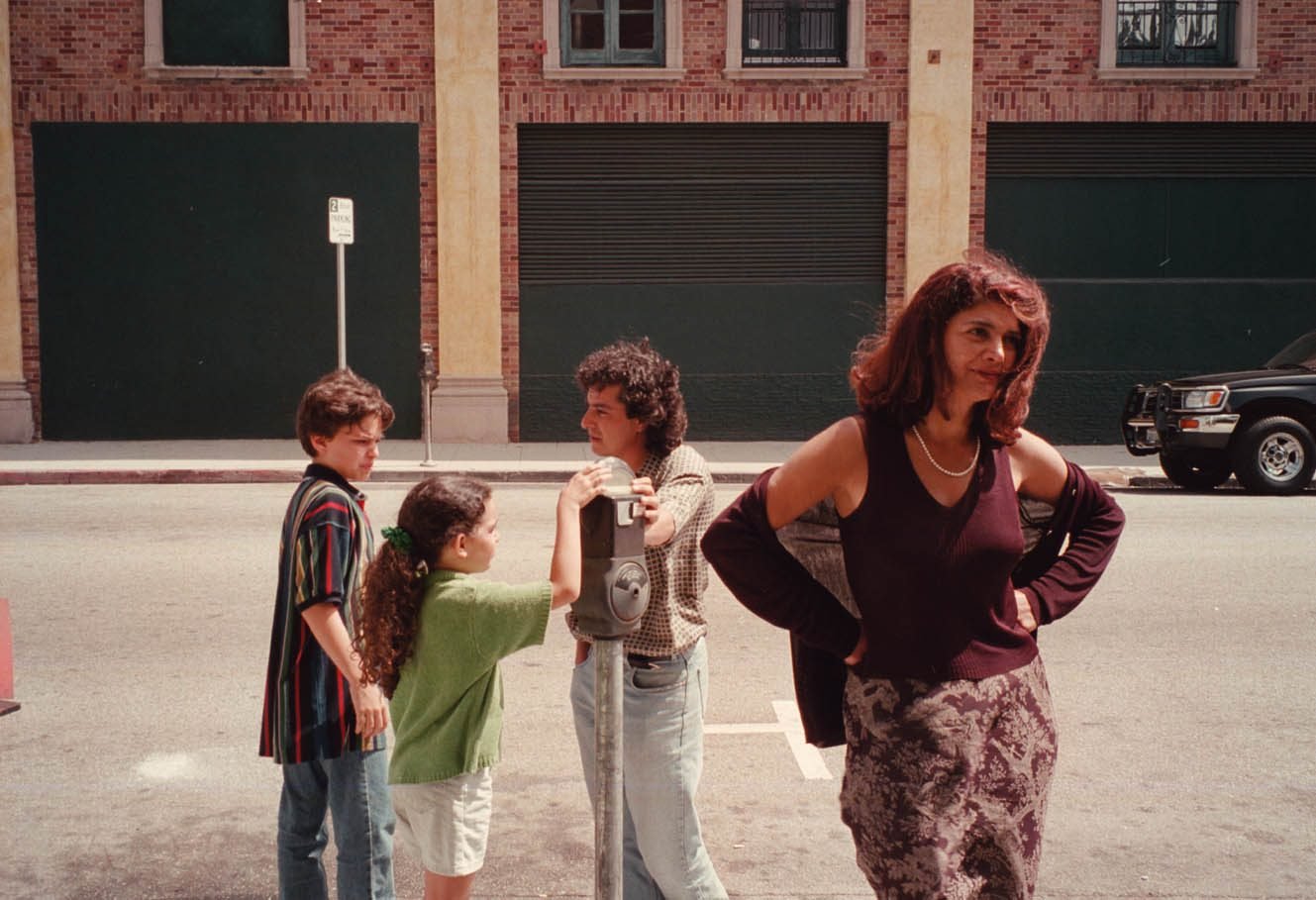 Shohreh Aghdashloo, Kamshad Kooshan and the young cast on the streets of Los Angeles
